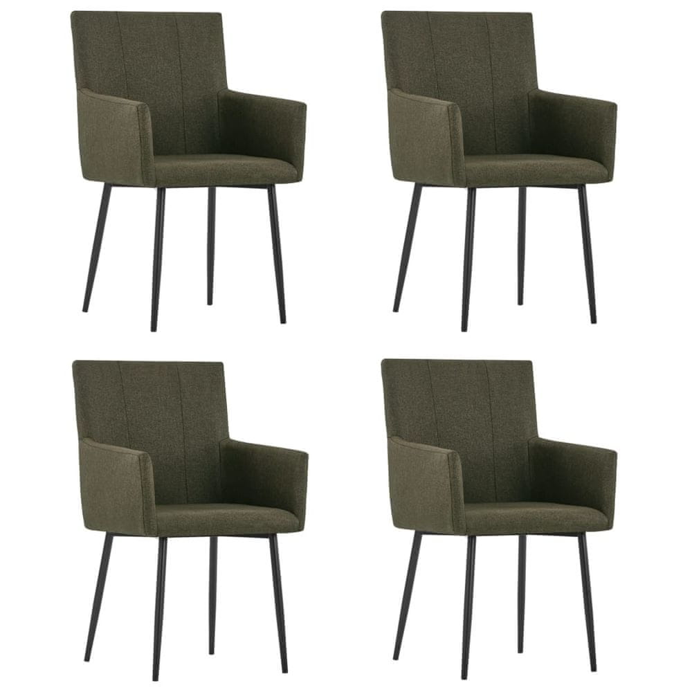 Vidaxl Jedálenské stoličky s opierkami 4 ks, hnedé, látka